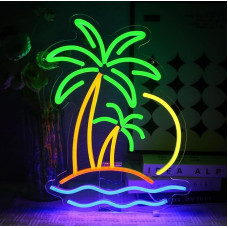 Tropical Palm Tree Neon Sign Coconut Tree LED Neon Sign Wall Beach Surfing Neon Sign USB LED Sign for Beer Bar Bedroom Cafe Club Business Home Pub Party Decorations