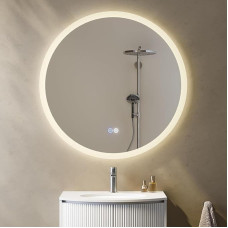HOROW Apvalus vonios kambario veidrodis su apšvietimu, 80 cm LED veidrodis, šaltos baltos spalvos, šiltos baltos spalvos, natūralios šviesos veidrodis, pritemdomas, apsaugotas nuo rūko, be rėmo, sieninis veidrodis, IP44 energijos taupymas