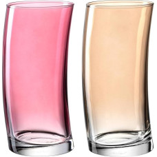 LEONARDO HOME Swing 70703 12 stiklinių rinkinys, kurias galima plauti indaplovėje 12 sulčių stiklinių rinkinys, išlenktos formos, raudonos / smėlio spalvos, 350 ml