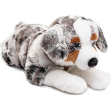 Uni-Toys - Australų aviganis su diržais, gulintis - 63 cm (ilgis) - Pliušinis šuo, naminis gyvūnėlis - Pliušinis žaislas, pliušinis žaislas