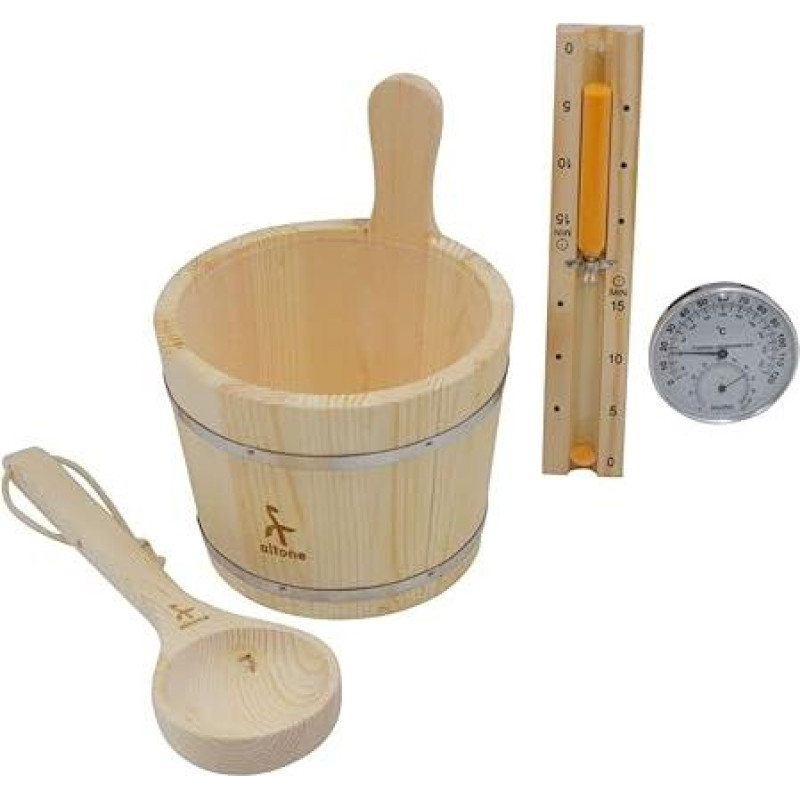 Pirties reikmenų rinkinys su infuziniu kibiru mentele termometru higrometru smėlio laikrodžiu