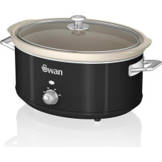 Swan Retro SF17031BNEU Slow Cooker, 6.5 L, Removable Container, Non-Stick Ceramic, PFOA and PTFE Free, 3 Temperature Settings, Glass Lid, Slow Cooker, Vintage Design, Black, 320 W