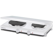 Rommelsbacher Double Hot Plate Made in Germany, 2 Cast Iron Heating Plates 145 mm/180 mm, Practical Cover, Infinitely Adjustable, Overheating Protection, 2500 Watt, White, Fire Enamelled