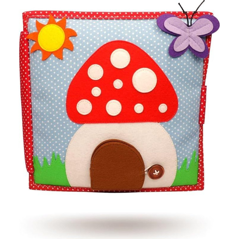 Jolly Designs Du Glückspilz - 6 puslapių tylioji knygelė - Montessori žaislas nuo 2 metų - motorinių įgūdžių ir sensorių skatinimas - rankų darbo veltinio knygelė - lavinamasis žaislas mažyliams - užimta knygelė kelionėms