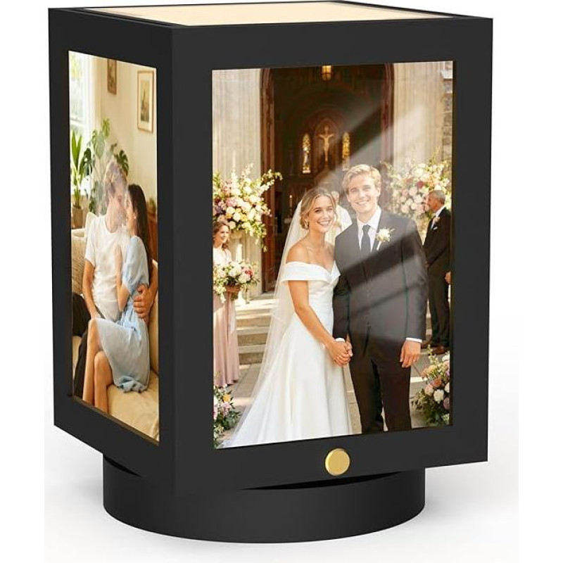 Mixoo DIY DIY Drehbar Bilderrahmen 10x15, Kleine Beleuchteter Rahmen Schwarz, Mini Picture Frame Holz für Mehrere Bilder, Kinderzeichnungen Fotorahmen für Weihnachten, Muttertag, Vatertag