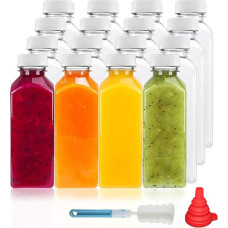 YBCPACK 16 Pieces 350ml Clear Plastic Juice Bottles with White Lid for Mini Fridge 12oz Empty Reusable Drink Containers for Smoothie, Milk, Juicing and Others