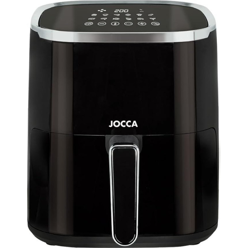 JOCCA - Karšto oro keptuvė 5L karšto oro keptuvė be aliejaus 1450 W oro keptuvė Oro keptuvė Oro keptuvė Reguliuojama temperatūra Sveikas maisto gaminimas LED jutiklinis ekranas Energijos taupymas (juoda)