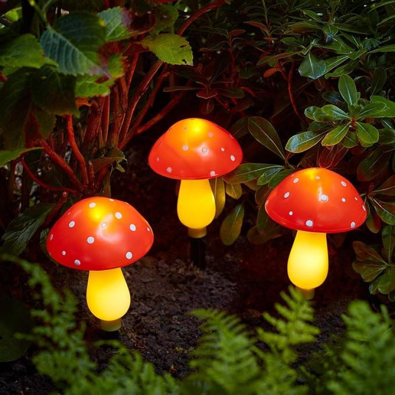 Lights4fun 3 LED saulės šviesos grybai Saulės šviesos pasakų žibintai Toadstools šiltai balta