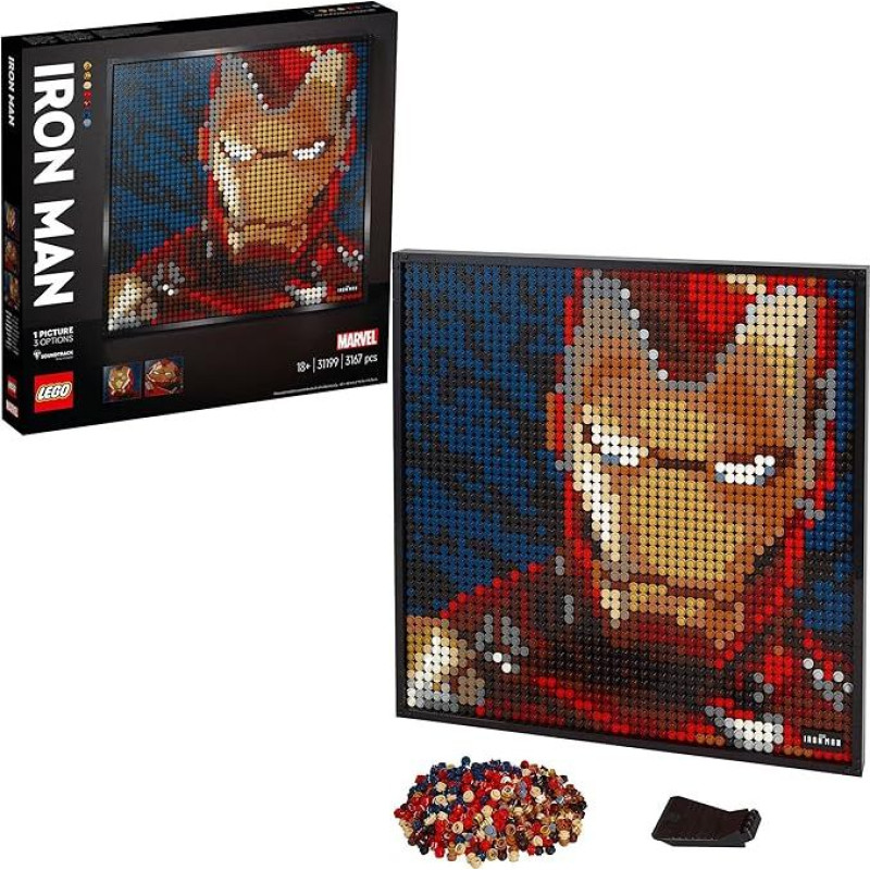 LEGO 31199 Art Marvel Studios, Geležinio žmogaus meno paveikslas, sienų meno rinkinys, suaugusiųjų konstravimo rinkinys