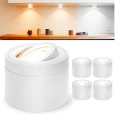 4 x LED paviršiniai prožektoriai, balti, itin plokšti, pasukami 30° kampu, skersmuo 80 x 60 mm, lubų prožektorius, su 6 W 600 LM LED moduliu 230 V, 2700 K/4000 K/6500 K, reguliuojamas lubų apšvietimas