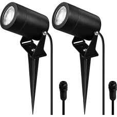 JNR Stainless Steel LED Garden Spotlight with Ground Spike IP65 Waterproof Garden Light Including 5 W GU10 3000 K Warm White Light Bulb 2 m Cable No Plug Garden Lighting Outdoor for Garden, Paths