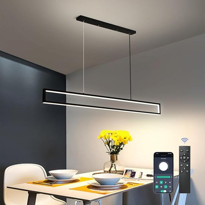 LED pakabinamas šviestuvas valgomojo stalas 100 cm, modernus LED pakabinamas šviestuvas valgomojo stalas reguliuojamas 42 W aliuminio valgomojo stalo šviestuvas su nuotolinio valdymo pulteliu 3000K-6500K 10%-100% ryškumas