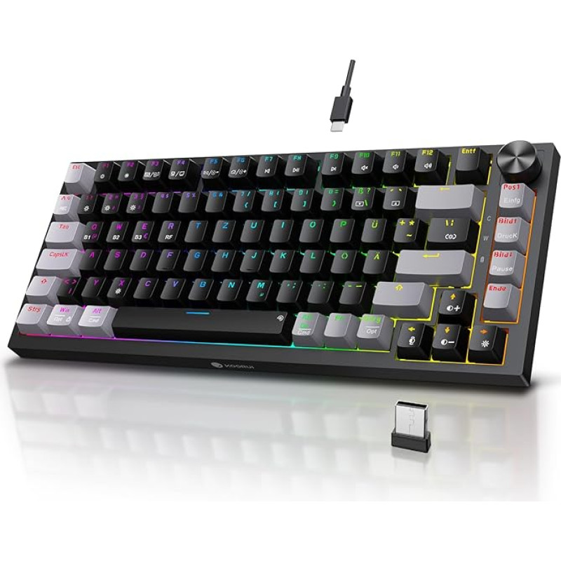 KOORUI mechaninė klaviatūra, žaidimų klaviatūra Belaidė / laidinė / Bluetooth 26 RGB įkraunama 4000 mAh baterija 82 klavišų vokiškas išdėstymas QWERTZ 