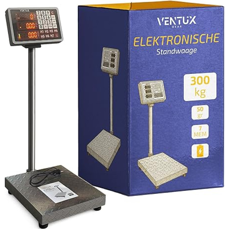 Elektroninės grindų svarstyklės 300 kg - tikslumas 50 g - LCD ekranas 7 kainos Neslystanti platforma - pramoninės ir komercinės svarstyklės