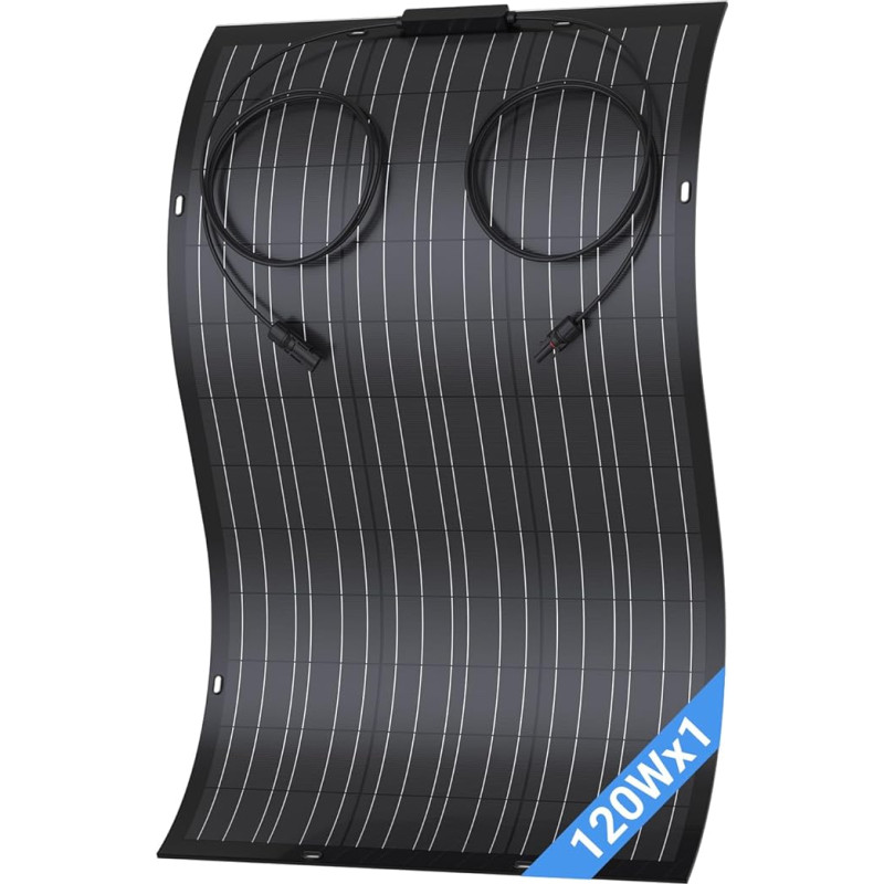 120 W lanksti saulės baterija, 1 x 120 W monokristalinis lankstus saulės modulis, IP67, fotovoltinis saulės elementas, skirtas nameliams ant ratų, automobiliams, stoginėms, stogams, valtims, balkonams, 12 V akumuliatoriams