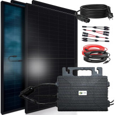 SUNNIVA 1840 W Balkono elektrinė su dvipusiu stiklu, visiškai juoda, sukomplektuotas lizdas ASTRO-E 800 W inverterio saulės sistemos komplektas 4 x 460 W N-tipo stiklo / stiklo dvipusiai saulės moduliai, 5 m kabelis, 4 x 2,5 m