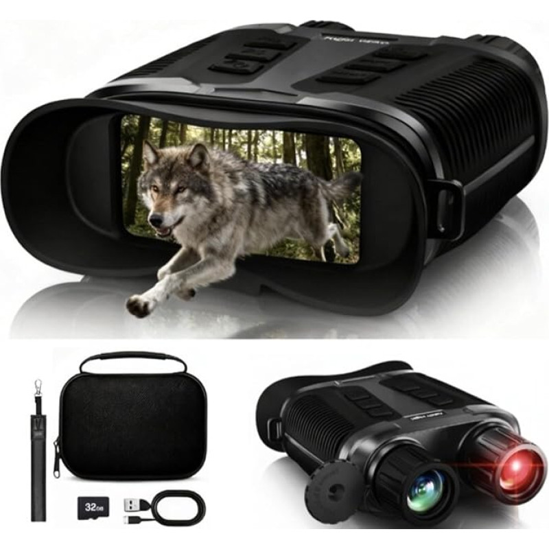 4K naktinio matymo žiūronai suaugusiesiems, 1000 m nuotolio infraraudonųjų spindulių naktinio matymo prietaisas su 36 MP nuotraukomis, 8x skaitmeniniu priartinimu, 3,2 colių ekranu, 4000 mAh baterija, 32 GB atminties kortele - idealiai tinka stovyklavimui