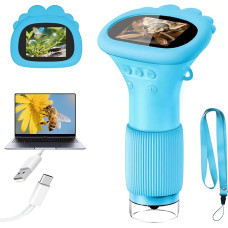 Mikroskopas vaikams, skaitmeninis mikroskopas su 2,0 colių IPS ekranu, 200 kartų didinančiu stiklu, 8 LED lemputėmis, mobiliojo telefono mikroskopas, USB kišeninis mikroskopas - mėlynas