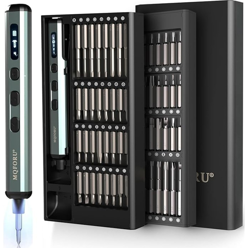 Mini elektrinių atsuktuvų rinkinys, 72 in 1 tikslus elektrinis atsuktuvas su 64 magnetiniais antgaliais, 5 sukimo momento nustatymai, 4 šviesos diodų lemputės, skirtas tiksliam darbui Telefonas Laikrodis Fotoaparatas