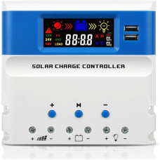 60A saulės įkrovos valdiklis 12V 24V 48V, PWM 60A saulės įkrovos valdiklis su temperatūros jutikliu, 2 USB prievadai, saulės įkrovos valdiklis, skirtas 12V 24V 48V švino rūgšties akumuliatoriams ir ličio akumuliatoriams