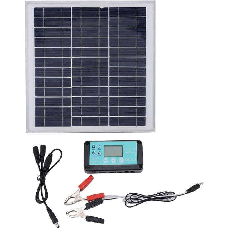 Mobiliosios saulės baterijos įdėklų rinkinys su 10A valdikliu, dvigubos saulės baterijos su dviem skydeliais, skirtas autonominei sistemai, kemperiams, valtims, įkrovikliams, lauko reikmėms, orų sąlygoms (pakuotė po 1 vnt.)