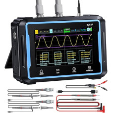Rankinis oscilografas, 19999 skaičiavimo 4½ skaitmeninis multimetras, oscilografas multimetras, signalų generatorius 3 in 1, 2 kanalai, 250 MS/s didelis diskretizavimo dažnis ir 50 MHz dažnių juostos plotis, 4,3 colių HD jutiklinis ekranas
