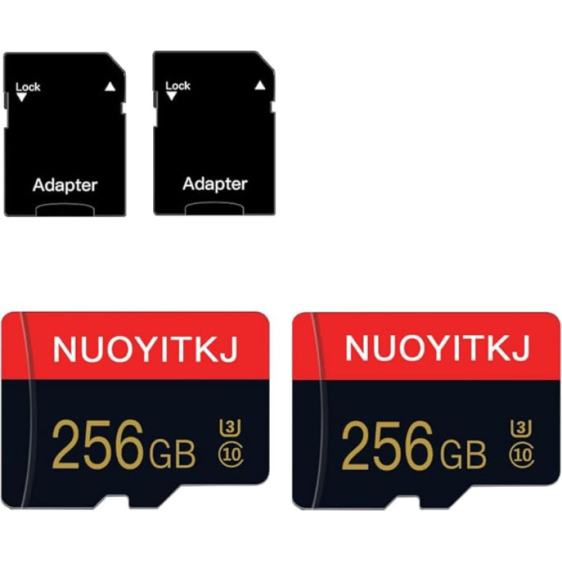 2 pakuotės 256 GB atminties kortelė 10 klasės atminties kortelė su adapteriu, skirta planšetiniams kompiuteriams, fotoaparatams, dronams