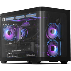 darkFlash ATX Mid-Tower žaidimų kompiuterio korpusas, 4 ARGB ventiliatoriai Kompiuterio korpusas, pilnai matomas priekinis stiklas, dviejų kamerų kompiuterio korpusas, C tipo, du 360 mm AIO, juodos spalvos (DPW90) (MATX kištukinė jungtis be galinės dalies
