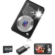Vaikų skaitmeninis fotoaparatas, 1080P HD skaitmeninis fotoaparatas su 32 GB atminties kortele, kompaktiškas fotoaparatas su ilga baterijos veikimo trukme, idealiai tinka vaikams, paaugliams, pradedantiesiems (juodas)
