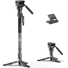 COMAN One-Click Lifting Carbon Fibre Monopod Tripod, 175 cm camera monopod with feet, lightweight travel tripod with quick-release plate for camera, DSLR, camcorder, max. load capacity 10 kg (M1ProV5)