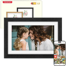 Skaitmeninis nuotraukų rėmelis Wood WiFi, 10,1 colio elektroninis nuotraukų rėmelis, 32 GB atminties, 1280 x 800 IPS jutiklinis ekranas, automatinis pasukimas, galimybė akimirksniu dalytis nuotraukomis ir vaizdo įrašais per 