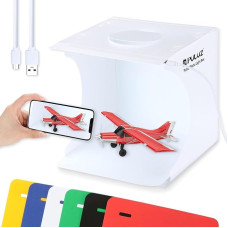 Mini fotostudijos dėžutė, PULUZ 20 cm nešiojamos fotografijos fotografavimo šviesos palapinės komplektas, baltas sulankstomas apšvietimo softboxas su 20 LED žibintų + 6 fonai produktų rodymui