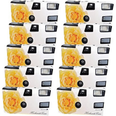10x 1A PHOTO PORST Wedding Camera White Rose - Pack of 10 Disposable Cameras with Flash (27 Shots 400 ASA)