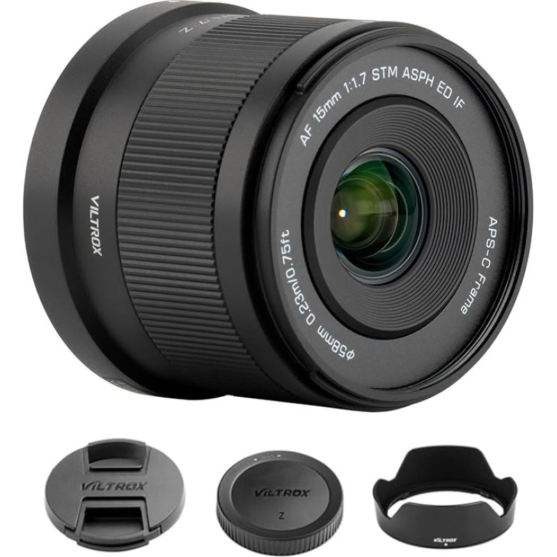 VILTROX AF 15 mm F1.7 plačiakampio objektyvas, automatinio fokusavimo APS-C plataus kampo objektyvas su didele diafragma, skirtas Nikon Z-mount fotoaparatams