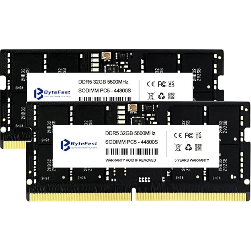 DDR5 RAM 64GB (2x32GB) 5600MHz SODIMM CL46 1.1V 262 kontaktų žaidimų atmintis nešiojamiesiems kompiuteriams