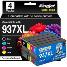 KINGJET 937 spausdintuvo kasetės su lustu, suderinamos su HP 937 937XL 937e kasetėmis, skirtomis HP OfficeJet 9730 9120b 9110b 9720 9130b 9117b 9720b (BK/C/M/Y)