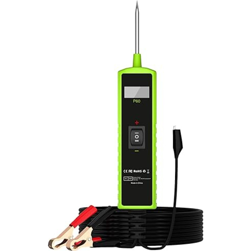Jonlaki P60 Kfz-Stromkreistester 6-30 V DC mit LCD-Display, Taschenlampe und Multifunktionsprüfung für Kurzschlüsse, Durchgang und Diodenerkennung