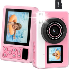 3M vandeniui atsparus skaitmeninis fotoaparatas, 4K vaizdo kamera nardymui, Kalėdų gimtadienio dovanos, baseinas, skaitmeninė veiksmo kamera mažiems vaikams su 32 GB kortele (rožinė)