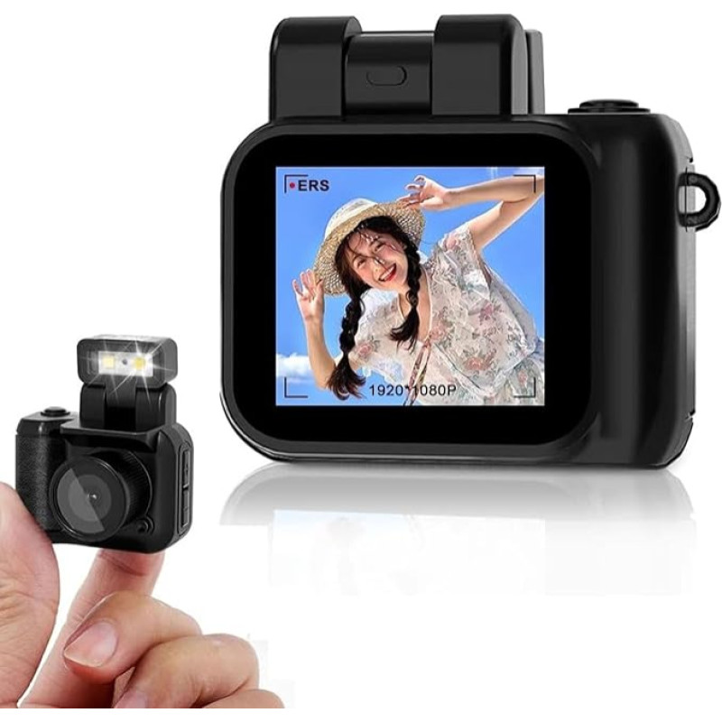 Mikro skaitmeninio fotoaparato nykščio fotoaparatas su blykste, retro kompaktiškas 1080P fotografijos vaizdo kamera Vlogging įrašymui kelionių gyvenime berniukams, mergaitėms, studentams (su