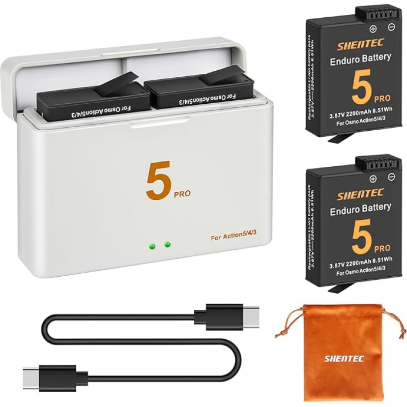 2 ličio jonų LCD USB įkroviklio pakuotė, skirta DJI Osmo Action 5 Pro/4/3, baterijos ir LED dvigubo USB įkroviklio priedai, suderinami su DJI Osmo Action 3, Action 4, Action 5 Pro, fotoaparatu