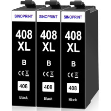 408L spausdintuvo kasetės, suderinamos su Epson 408L 408 408 408XL juodos spalvos kasetėmis, skirtomis Workforce Pro WF-C4310DW WF-C4810DTWF WF-C4310 WF-C4810 C4310 C4810 (3 juodos spalvos)