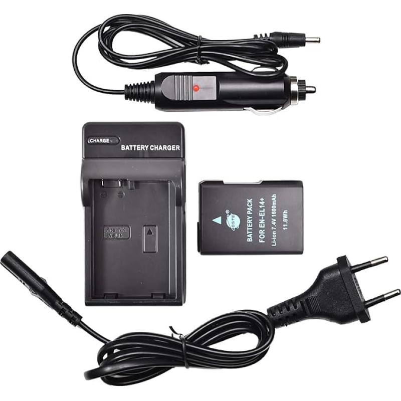 DSTE® akumuliatoriaus ir 2 kanalų dvigubo USB greitojo įkroviklio rinkinys, skirtas Nikon EN-EL14 EN-EL14A DF D3100 D3200 D3300 D3400 D3500 D5100 D5200 D5300 D5500 D5600 P7000 P710 0 P7200 P7700 P7800