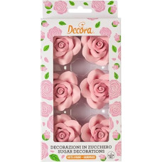 DECORA, 0500361 Didelės rankų darbo cukraus rožės, pagamintos iš natūralių dažiklių, supakuotos 6 vnt., idealiai tinka tortams ir pyragaičiams puošti