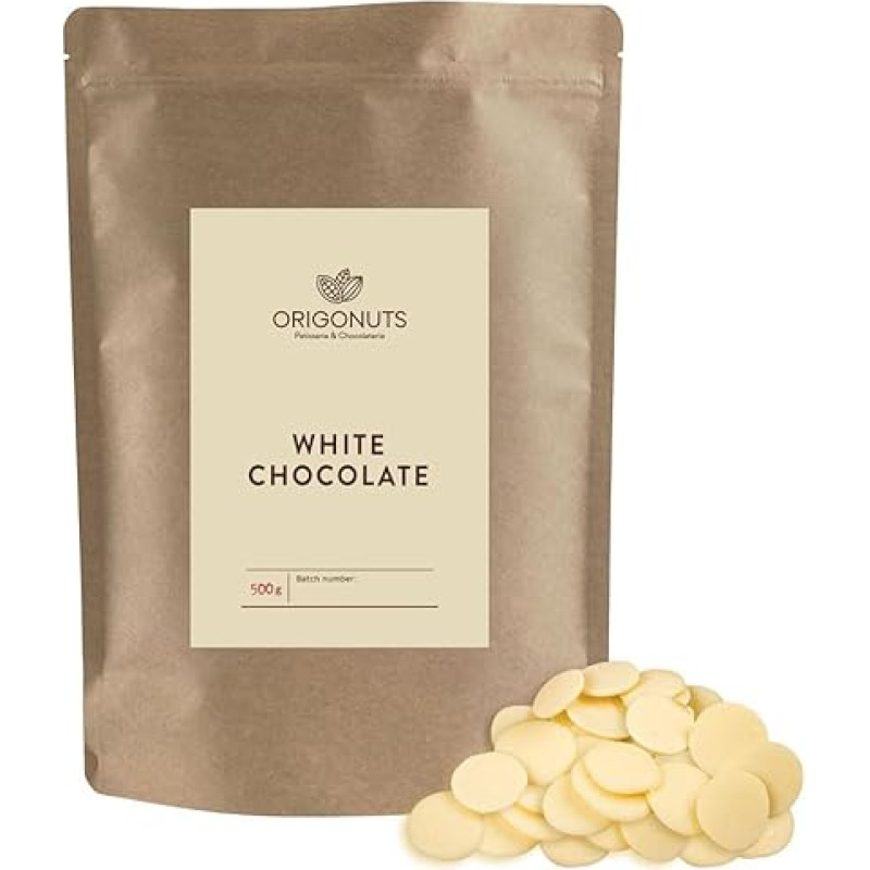 ORIGONUTS, šokolado lašeliai, baltasis šokoladas, skirtas tirpinti, lengvai dozuojamas ir ištirpinamas, tortų, kremų, desertų, ledų pagrindas, Dubajaus šokoladas, 500 g