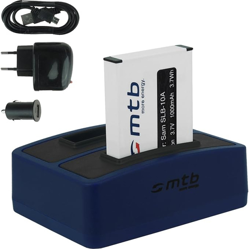 1, 2, 3 arba 4 + dvigubas įkroviklis / pagrindinis ir automobilinis bei USB įkroviklis, skirtas Samsung SLB-10 A/Toshiba Camileo X-Sports/Silvercrest/Medion/JVC ADIXXION ACTION CAM. Žiūrėti sąrašą