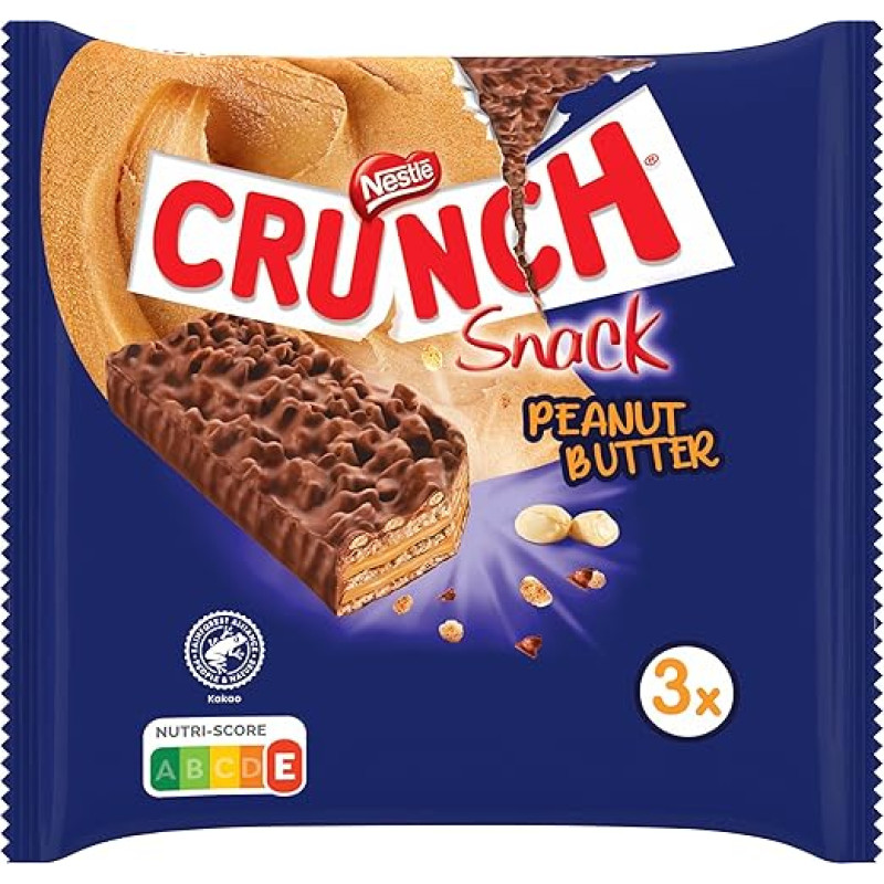 Nestlé Crunch Peanut Butter Bar, traškus šokoladinis batonėlis su žemės riešutų sviestu ir grūdais, 1 pakuotė (3 x 31 g)