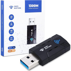 Belaidis belaidis 1300Mbps Wi-Fi adapteris 2.4G/5G Dual Band Mini USB 3.0 802.11ac 802.11ac belaidžio tinklo adapteris kompiuteriui, staliniam kompiuteriui, nešiojamajam kompiuteriui, 