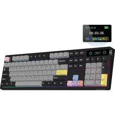 EPOMAKER TH108 PRO pilno dydžio mechaninė klaviatūra su ekranu ir sukamąja rankenėle, RGB žaidimų klaviatūra, belaidė, pritaikyta tvarkyklė, 10000 mAh, kreminė tarpinė, karšto keitimo funkcija (juoda, tyli jūros druska)