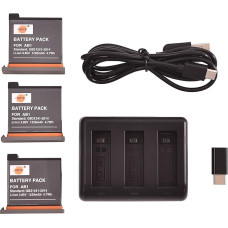 DSTE® pilnai koduotas (3 vnt.) 3,85 V AB1 atsarginis akumuliatorius ir 3 kanalų įkroviklis + USB kabelis (C tipo), suderinamas su 