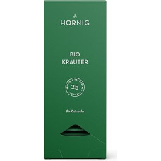 J. Hornig ekologiška žolelių arbata, vaistažolių arbata piramidės formos piramidės formos maišeliuose, gaivaus ir šiek tiek salstelėjusio skonio, sertifikuota kaip ekologiška, 25 biologiškai suyrantys arbatos maišeliai